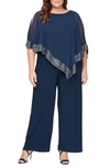 Sl Fashions Foil Trim Asymmetric Popover Jumpsuit In Navy,silver