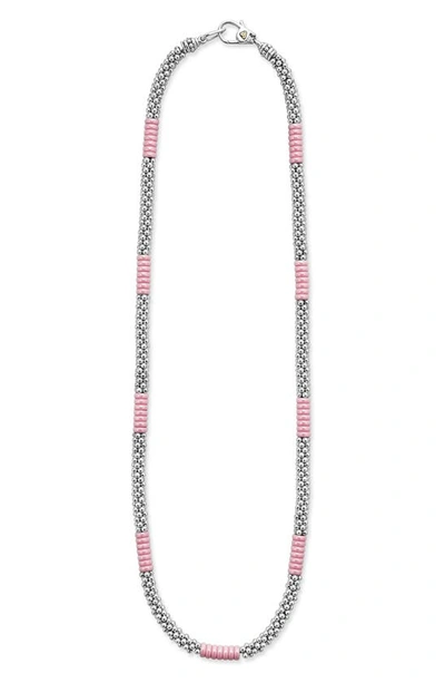 Lagos Pink Caviar Ceramic Station Necklace In Pink/silver