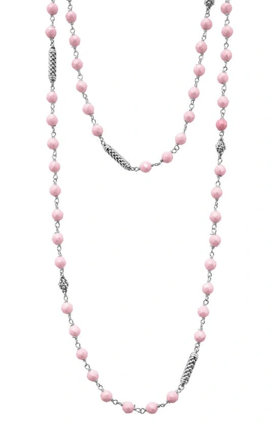 Lagos Caviar Icon Pink Ceramic Bead Long Necklace In Pink/silver