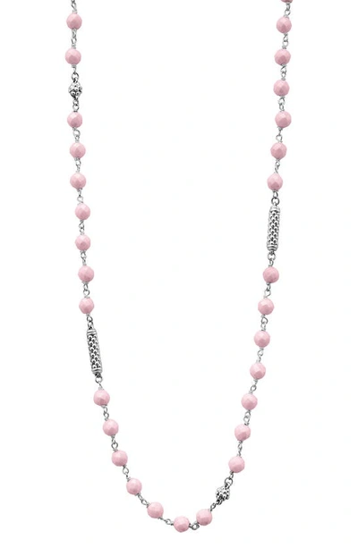 Lagos Caviar Icon Pink Ceramic Bead Necklace In Pink/silver
