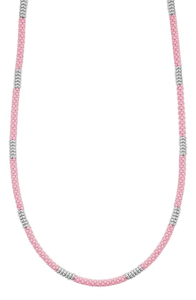 Lagos Pink Caviar Ceramic Station Necklace In Silver
