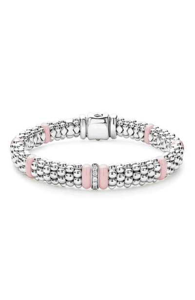 Lagos Pink Caviar Diamond Ceramic Station Bracelet In Pink/silver