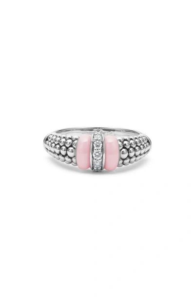 Lagos Pink Caviar Diamond Ceramic Ring In Pink/silver