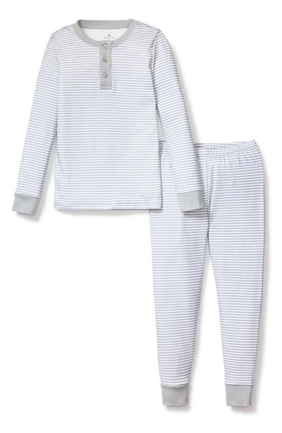 Petite Plume Kids' Stripe Fitted Two-piece Pima Cotton Pajamas In Grey