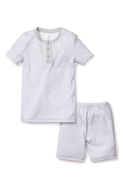 Petite Plume Kids' Stripe Fitted Two-piece Pima Cotton Short Pajamas In Grey