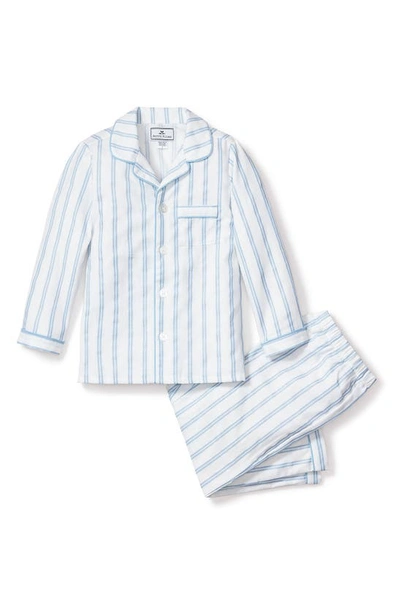 Petite Plume Kids' Blue Stripe Two-piece Pajamas In White