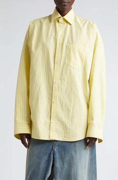Balenciaga Stripe Cocoon Poplin Button-up Shirt In Light Yellow/ White