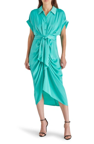 Steve Madden Tori Tie Waist Midi Shirtdress In Pastel Turquoise