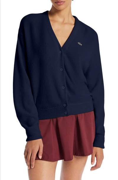 Lacoste Cashmere Blend Cardigan In 166 Marine