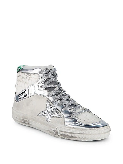 Golden Goose Leather High-top Sneakers In White Silver
