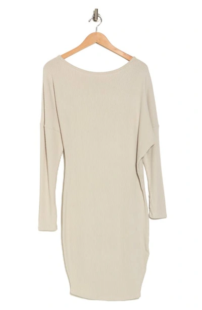 Go Couture Off The Shoulder Long Sleeve Dress In Ash Rib