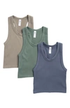 90 Degree By Reflex 3-pack Seamless Crop Tanks In Grisaille/laurel/satellite