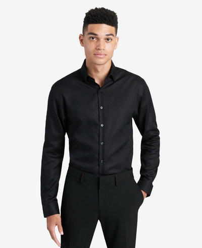 Kenneth Cole Slim-fit Button-down Stretch Dress Shirt With Tek Fit In Black