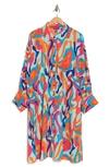 By Design Brooklyn Iii Long Sleeve Shirtdress In Teal/ Lava Leopard