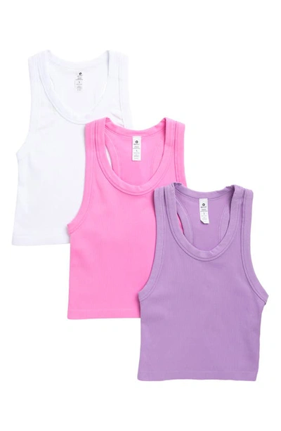 90 Degree By Reflex 3-pack Seamless Crop Tanks In Sheer Lilac/ Cyclamen/ White