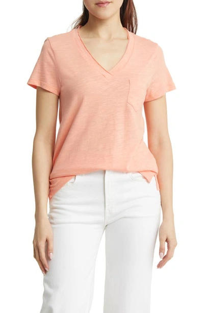 Caslon V-neck Short Sleeve Pocket T-shirt In Coral Pink