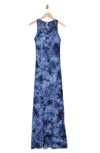 Go Couture Tie Dye Racerback Maxi Dress In Navy Splotch Tie Dye