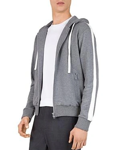 The Kooples Stripe-sleeve Hoodie In Gray