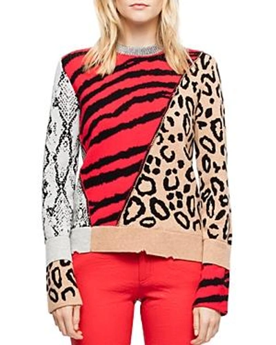 Zadig & Voltaire Delly Animal-print Wool-cashmere Pullover Sweater In Multicolor