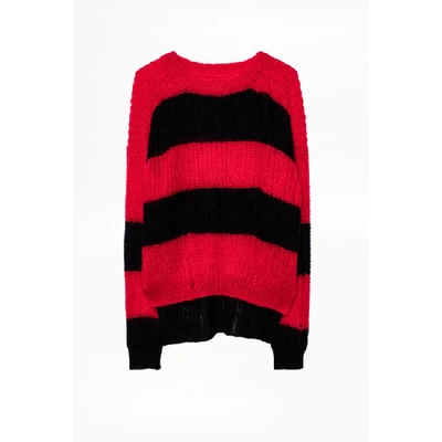Zadig & Voltaire Gaby Striped Distressed Mohair Sweater In Black/red
