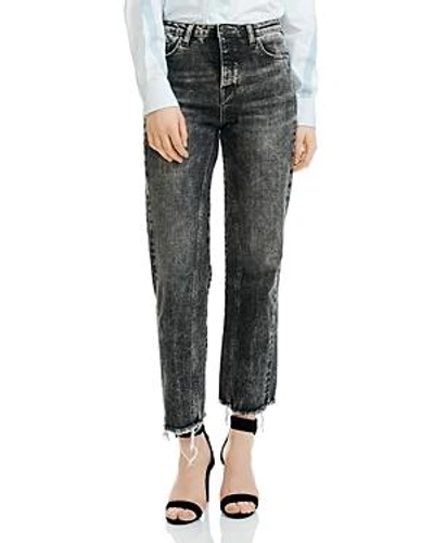 Maje Paola Acid Washed Cropped Frayed Jeans In Grey