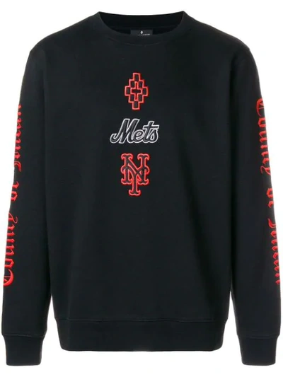 Marcelo Burlon County Of Milan Mets-embroidered Sweatshirt In Black Orange