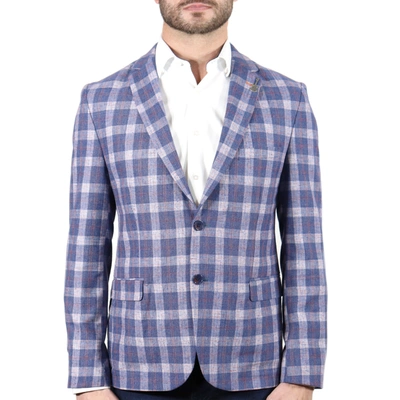 Luchiano Visconti Blue, Orange And Beige Plaid Weave In Multi