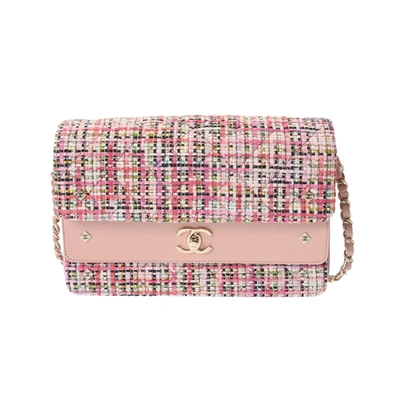 Pre-owned Chanel Coco Mark Tweed Shopper Bag () In Pink
