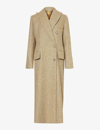 Victoria Beckham Womens Flax Grey Peak-lapel Padded-shoulder Wool-blend Coat