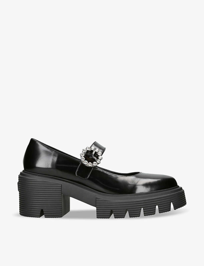Stuart Weitzman Womens Black Soho Gem-embellished Heeled Leather Mary-jane Shoes