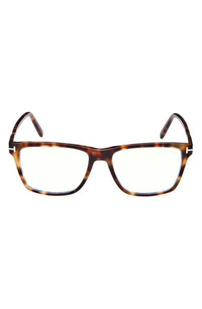 Tom Ford 56mm Square Blue Light Blocking Glasses In Brown Havana