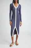 Staud Shoko Stripe Long Sleeve Sweater Dress In Marine Blue