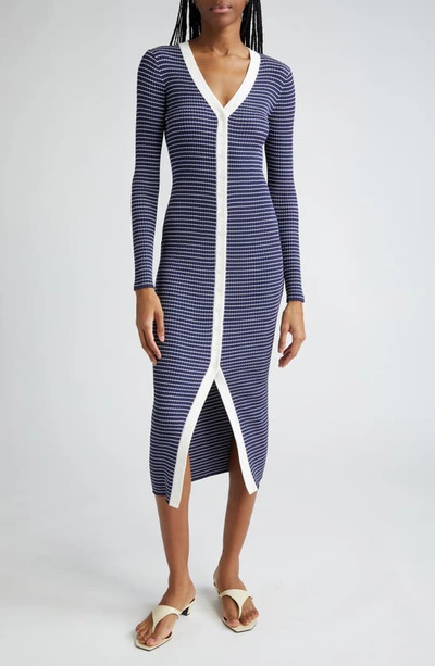 Staud Shoko Stripe Long Sleeve Sweater Dress In Blue