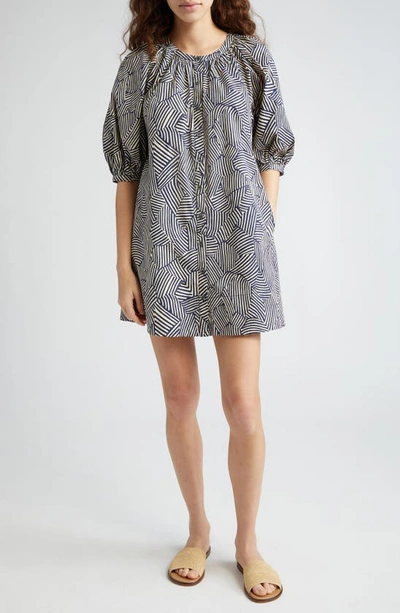 Staud Vincent Abstract Stripe Cotton Minidress In Navy Mosaic