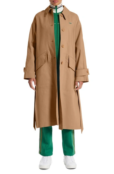 Lacoste Belted Trench Coat In Six Cookie