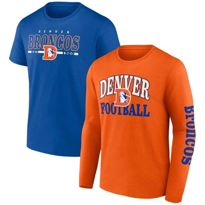Fanatics Branded Orange/royal Denver Broncos Throwback T-shirt Combo Set In Orange,royal