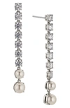 Nadri Gwen Cubic Zirconia & Imitation Pearl Tennis Style Linear Drop Earrings In Silver/white