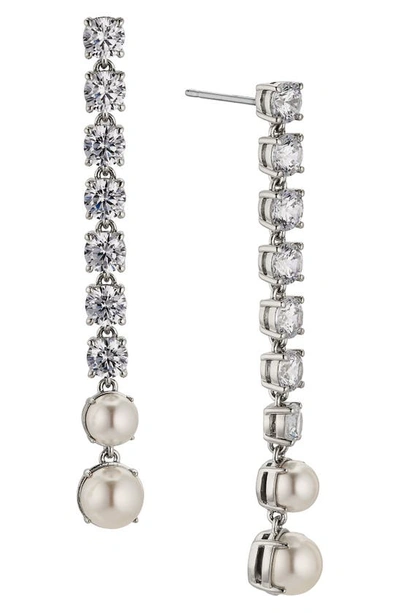 Nadri Gwen Cubic Zirconia & Imitation Pearl Tennis Style Linear Drop Earrings In Silver/white