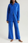 Desmond & Dempsey Long Sleeve Linen Pajamas In Lazuli