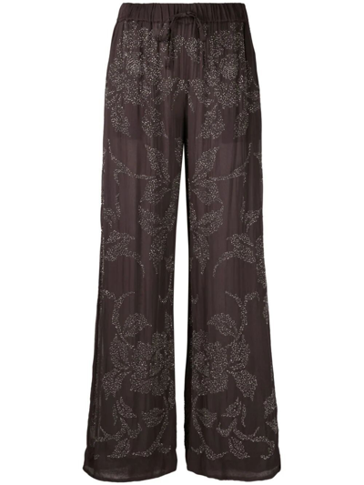 P.a.r.o.s.h Rilda Beaded Wide-leg Trousers In Grey