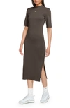 Nike Sportswear Essential Crewneck Midi Dress In Baroque Brown/ Sail