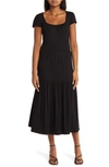 Loveappella Tie Back Tiered Maxi Dress In Black
