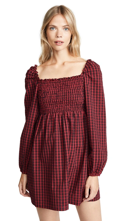 The Fifth Label Campus Smocked Dress In Berry/black