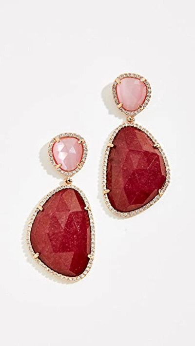 Stella & Ruby Jade Drop Earrings In Gold/ Red