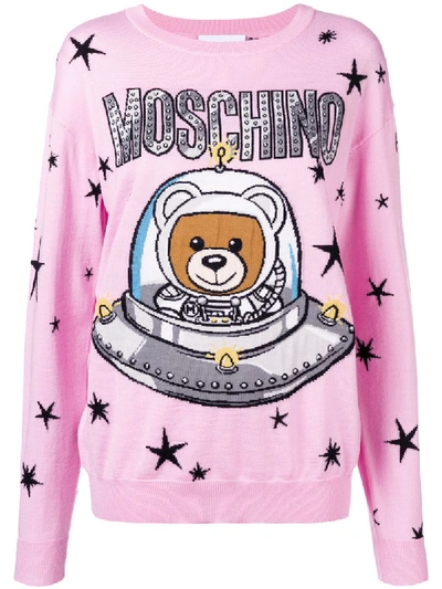 Moschino Teddy Logo Knit Sweater In Pink
