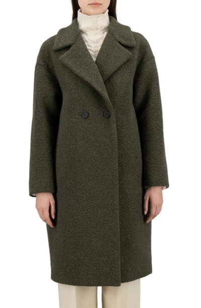 Harris Wharf London Double Breasted Wool Blend Teddy Coat In Moss Green