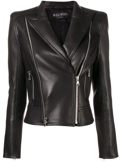 Balmain Classic Fitted Biker Jacket In Black