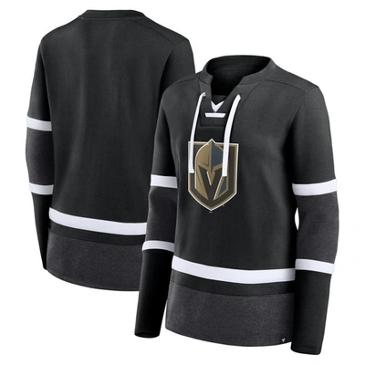 Fanatics Branded  Black/heather Charcoal Vegas Golden Knights Top Speed Lace-up Pullover Sweatshirt In Black,heather Charcoal