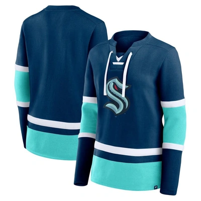 Fanatics Branded  Deep Sea Blue/light Blue Seattle Kraken Top Speed Lace-up Pullover Sweatshirt In Deep Sea Blue,light Blue