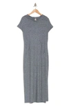 Go Couture Hooded Short Sleeve Maxi Dress In Bluish Two-tone
